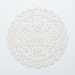 Tapete redondo de encaje de bolillos de Camariñas